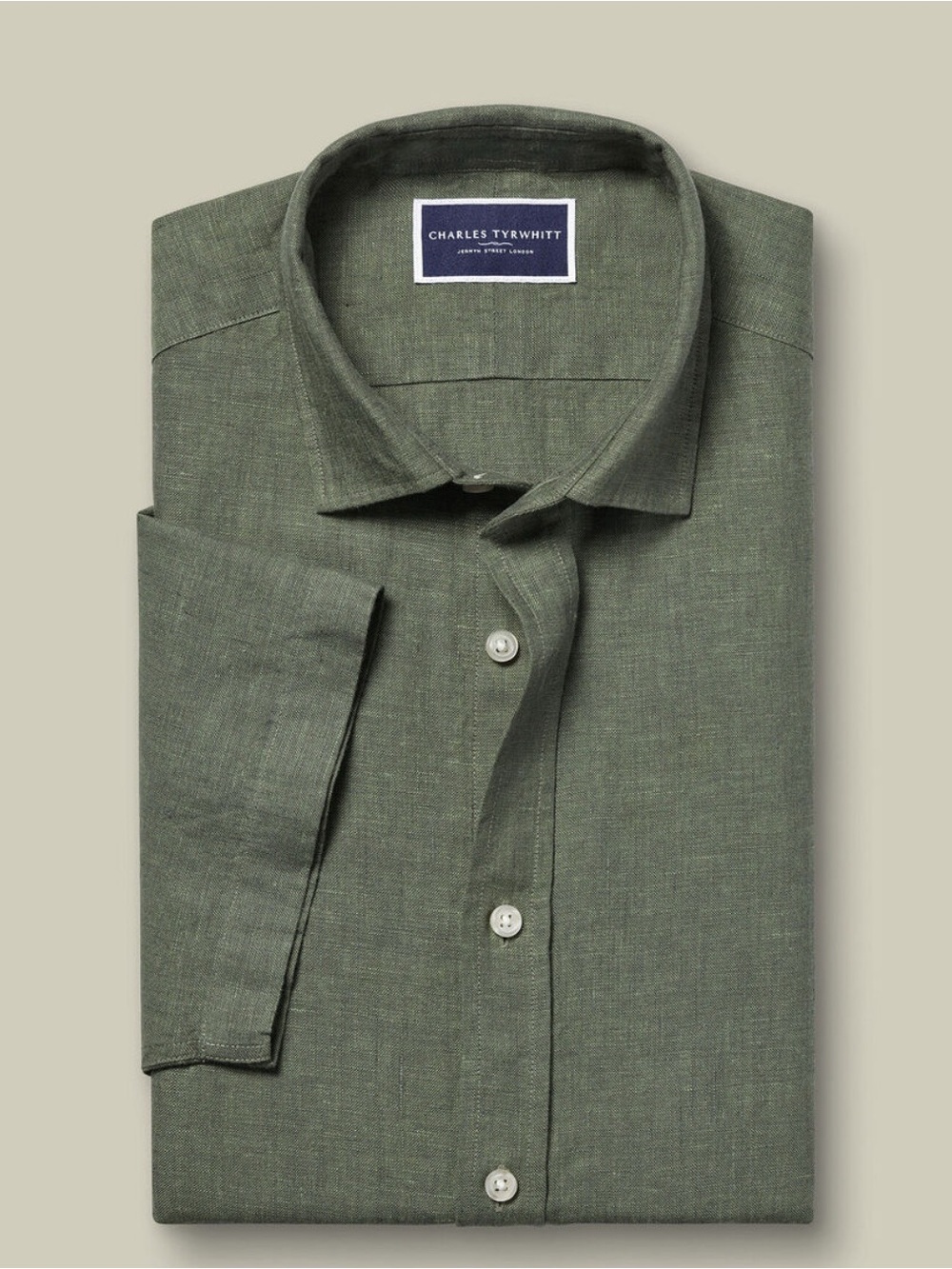 Charles Tyrwhitt XL Short Sleeve Button Down Olive green 100%
Linen Shirt